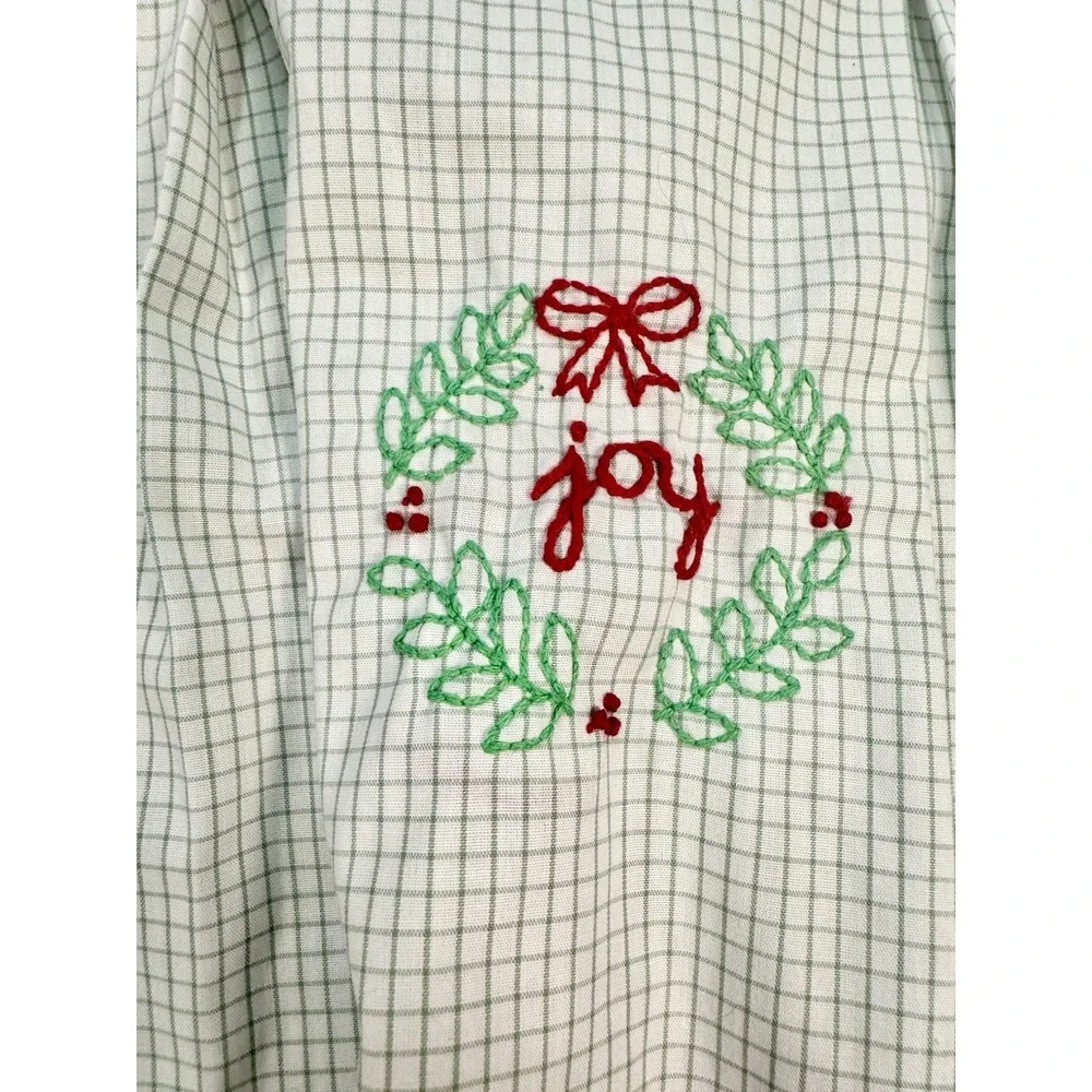 Shrimp & Grits Christmas Embroidered Green White Gingham Dress‎ Toddler Girl JOY